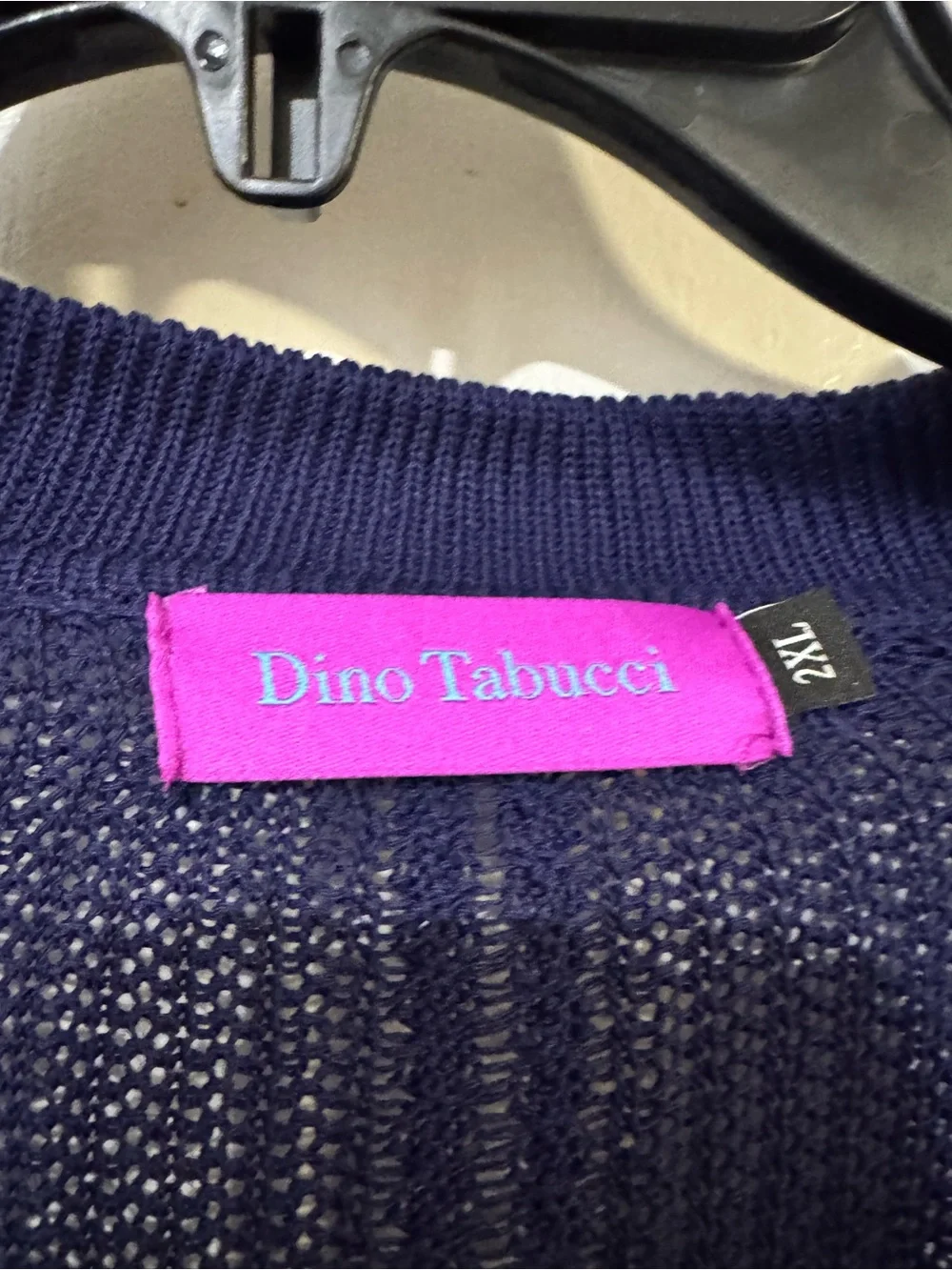 Dino Tabucci 2XL Navy Blue Rib Knit Polo Shirt Retro Open Knit Short Sleeve